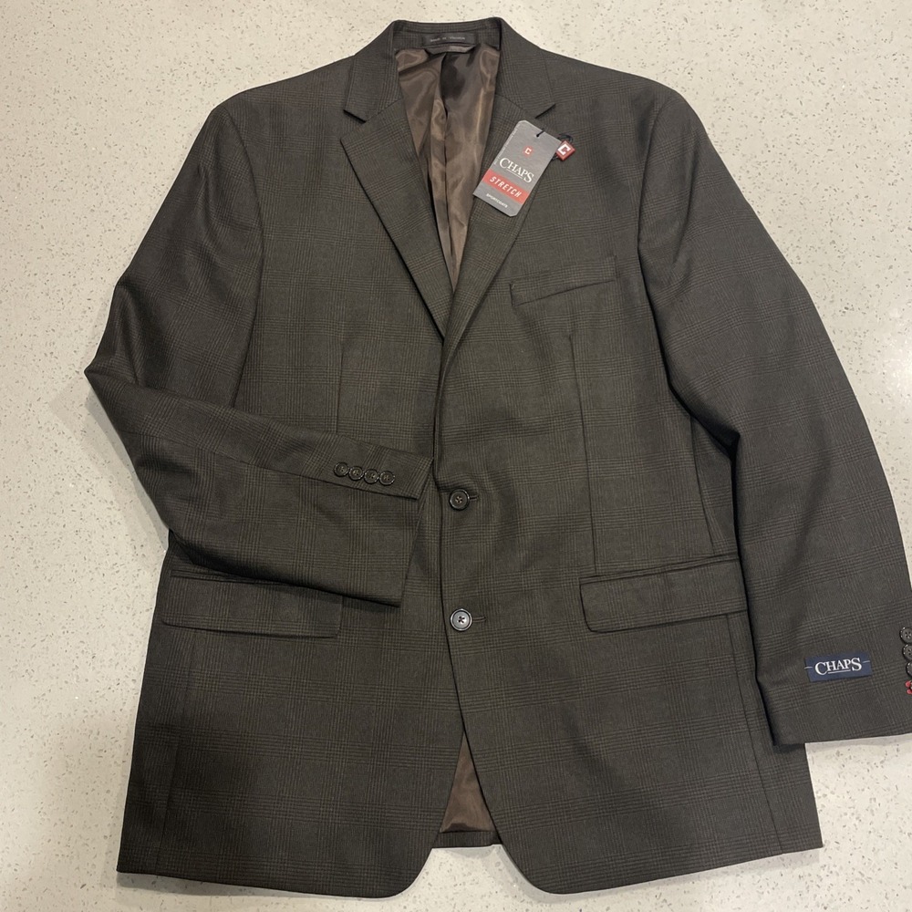 Chaps Stretch Caney Brown Plaid Sport Coat, Men's 44 Long NWT